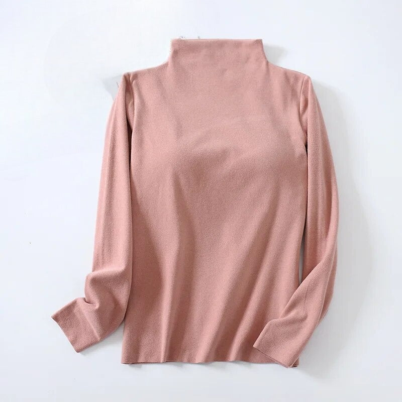 Turtle Neck Long Sleeve Top With Built In Bra
