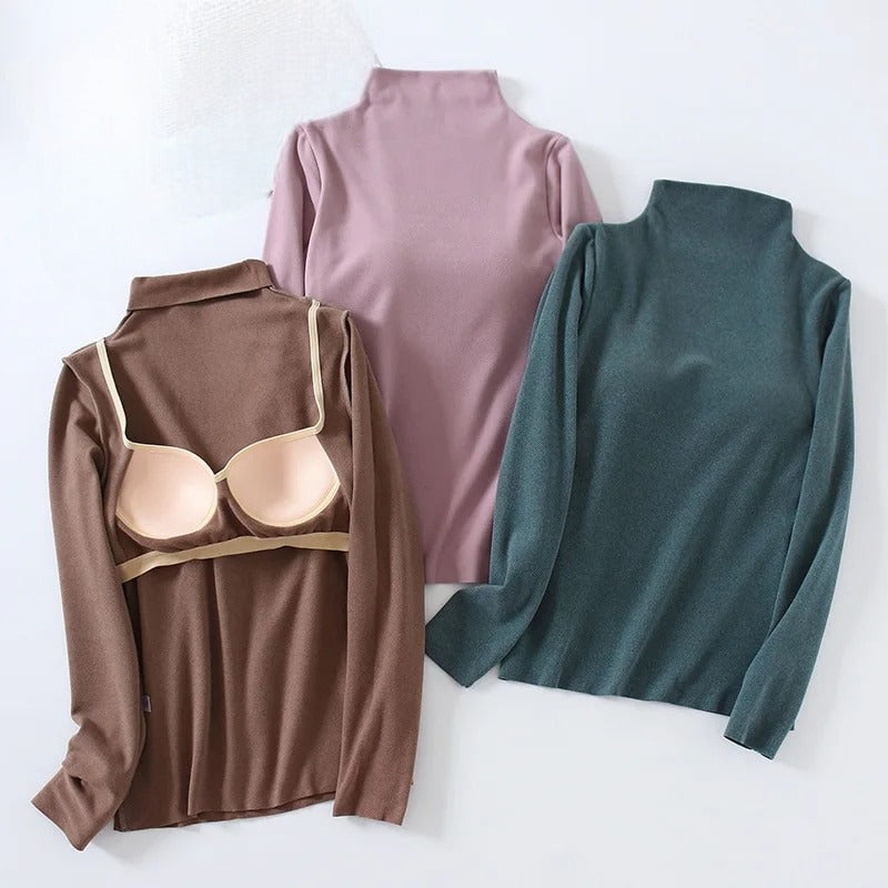 Turtle Neck Long Sleeve Top With Built In Bra