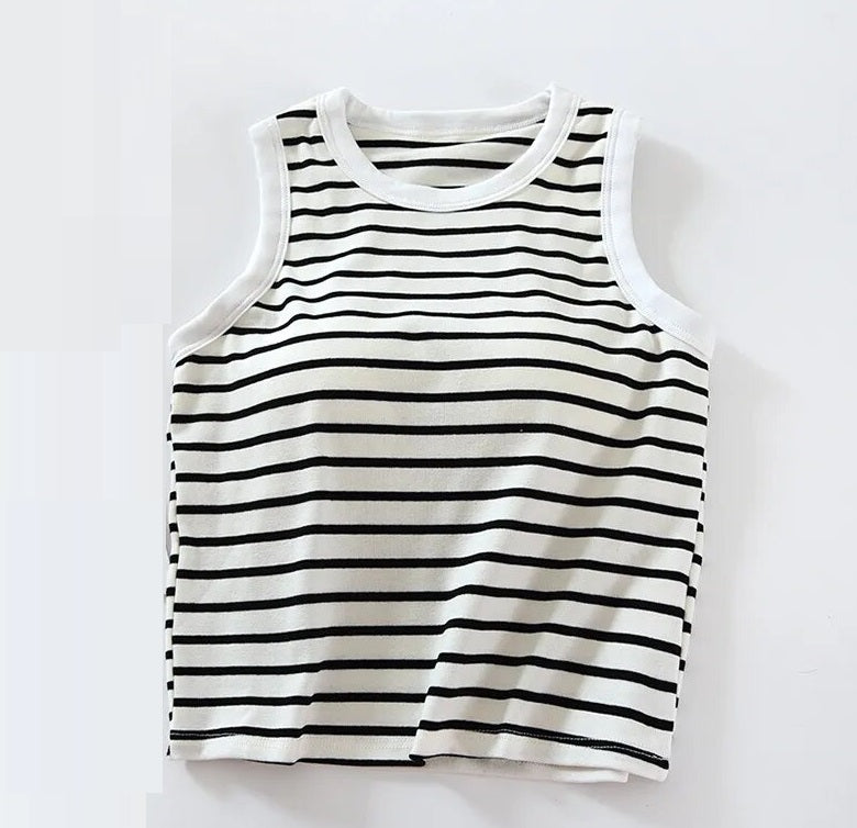 Summer Crop Tops with Built In Bra Knitted Striped Cotton